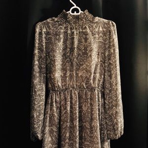 Boho Bell Sleeve Paisley Dress - Grey & Cream